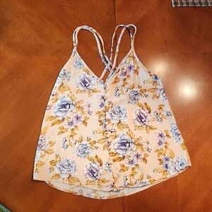 American Eagle Bohemian Beach Spaghetti Strap Camisole, XS, Tan & Blue Floral